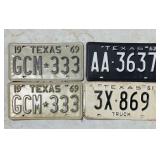 4 Embossed Texas 1960's License Plates