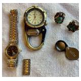 Clip-On Fob Watch, Wristwatch, 2 Rings and 10x Loupe