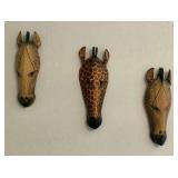 3pc Wood Giraffe Head Carvings