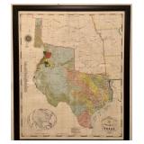 Framed 1845 Texas Wall Map