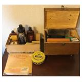 Shoe Shine Box and Leather Care Assortment