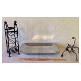Wine Bottle Stands and Metal Serving Bowl