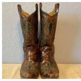 Leather Filligree Fluer de Lis Design Boots - Size 8.5M