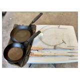 Lodge CRS8 and CRS10 Carbon Steel Skillets in Waxed Canvas Bag and BBQ Skewers