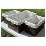 3 Wicker Baskets w/Linen Lining