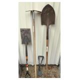 3 Shovels and Garden Hoe