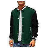 Sz M COOFANDY Men's Varsity Jacket Green AZ35