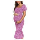 SZ M Spring Long Puff Sleeve Maternity Dress AZ38
