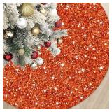 36' Christmas Tree Skirt Sequin Burnt Orange A6