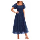 SZ M PRETTYGARDEN Midi Smocked Dress AZ38