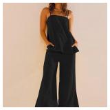 Sz XL 2pc Blk Sleeveless Button Side Pant Set A111