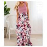 Sz L Casual Floral Maxi Dress  AZ23