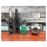 Steel teapot & wine opener kit
