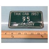 1957 Calgary Taxi metal license