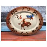 Vtg. Metal Western Platter 18x14