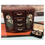 Jewellery Box With Costume Jewelry & lapel pins