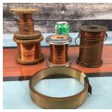 Vtg. Copper Wire Spools & Brass Band 7.25kg