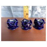 3 Limoges France Cobalt Rose Candle Holders