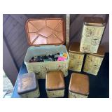 Cheinco Tin Canisters and Bread Box of Buttons Cheinco Tin Canisters and Bread Box of Buttons