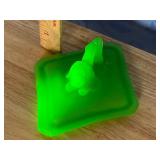 1930s Uranium Glass Basset Hound Powder Jar Lid