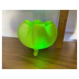 Uranium Glass Green Custard Footed Bowl Uranium Glass Green Custard Footed Bowl