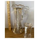 Painted Blown Glass Pitcher and Glass Painted Blown Glass Pitcher and Glass