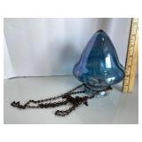 Blue Carnival Glass Hanging Vase Blue Carnival Glass Hanging Vase