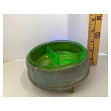 Uranium Glass Divided Dish in Metal Holder Uranium Glass Divided Dish in Metal Holder