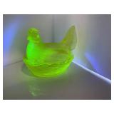 Uranium Glass Hen on a Nest Uranium Glass Hen on a Nest