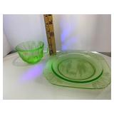 Uranium Glass Parrot Plate and Cup Uranium Glass Parrot Plate and Cup