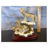 Wolf Family on Wooden Base