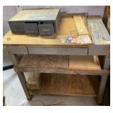Workbench and Metal Cabinet with Drawers