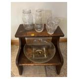 Stepping Stool and Glassware Lot