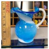 Blue Slag Glass Pitcher