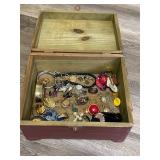 Wooden Box of Vintage Jewelry