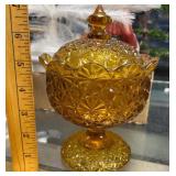 Fenton Amber Daisy Button Lidded Dish