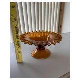 Amber Glass Pedestal Fruit Bowl