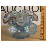 Fenton Blue Iridescent Miniature Punch Bowl Set