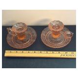 Vintage Pink Depression Glass Candle Stick Holders