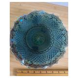 Vintage Blue Iridescent Carnival Glass Dish