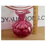 Fenton Dot Optic Cranberry Glass Pitcher