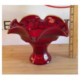 Viking Glass Ruby Red Amberina Pedestal Bowl