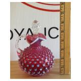 Fenton Cranberry Opalescent Hobnail Cruet .