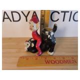 Vintage Pixie Elf Riding Black Cat Holder