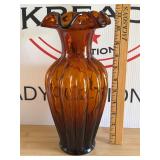 Vintage Amber Ribbed Vase