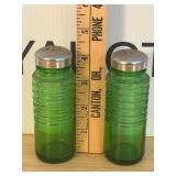 Vintage Green Ribbed Glass Shakers