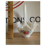 Signed Fenton White Ruffled Rim Basket