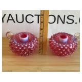 Fenton Hobnail Cranberry Candle Holders