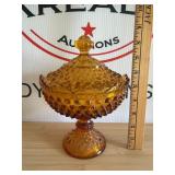 Vintage Fenton Amber Hobnail Pedestal Candy Dish