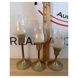 Vintage Brass Horn Candlesticks with Glass Votives